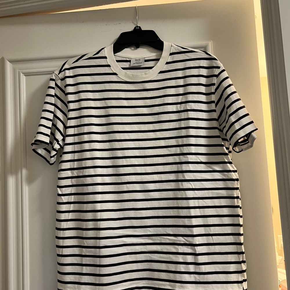 MNG Classic Black and White Crew Neck Striped T-Shirt